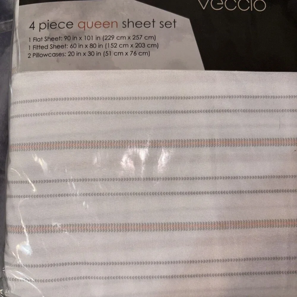 Veccio 4 Piece Queen Sheet Set Pink And Gray Stripes